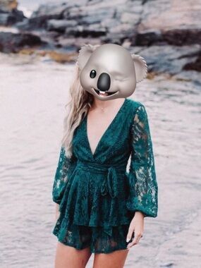 Selfie Leslie Teal Lace Romper